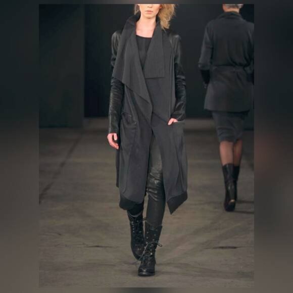 Annette Gortz AW/14 Kubus Grey Leather-Trim Belted Cardigan - Picture 1 of 13